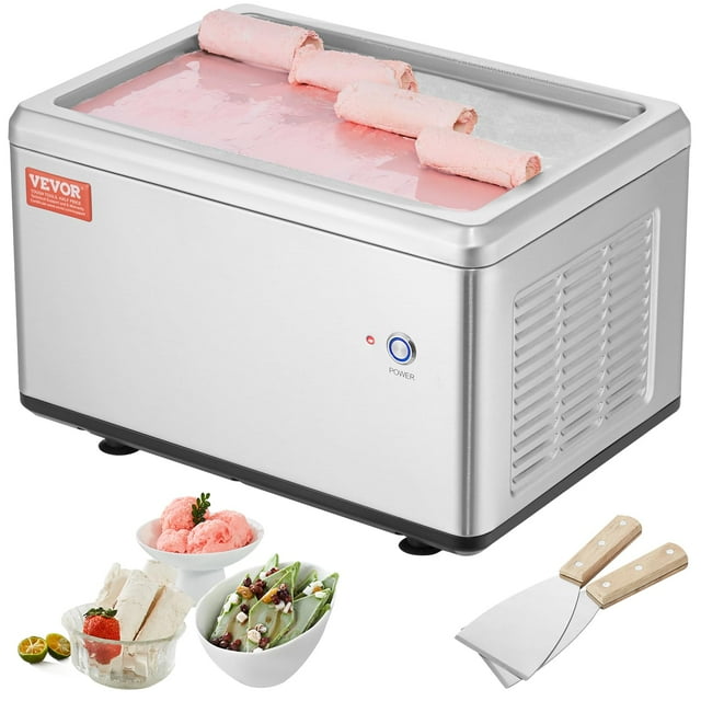 VEVOR Máquina para hacer rollos de helado frito, sartén para helado salteado de 12,6" x 8,5", máquina para hacer helado enrollada de acero inoxidable con compresor y 2 raspadores, para hacer helado, y