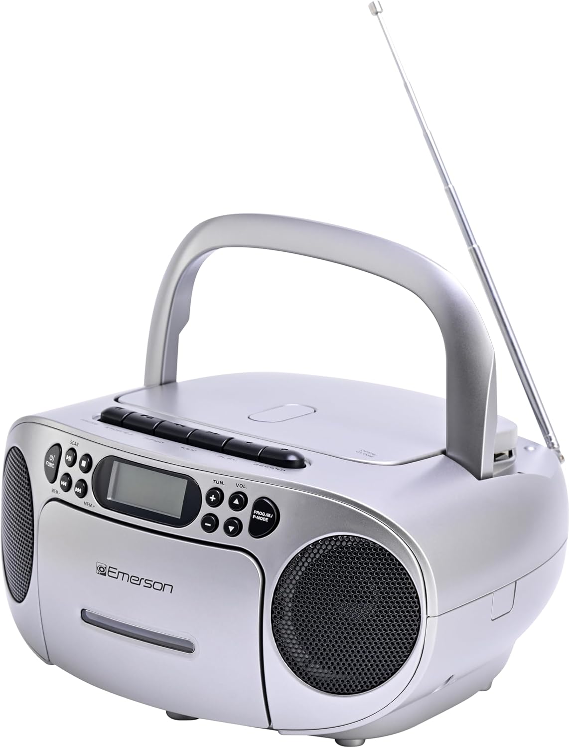 Emerson Portable CD & Cassette Player Recorder Boombox, AM/FM Radio, AUX, Headphone Jack, Dual Speakers, AC/DC or Battery Powered