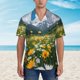 thumbnail image 2 of Balery Mountain Daisy Meadow Camisas hawaianas de manga corta para hombre, camisas playeras de corte holgado, camisas de vacaciones con botones,XX-Large, 2 of 7