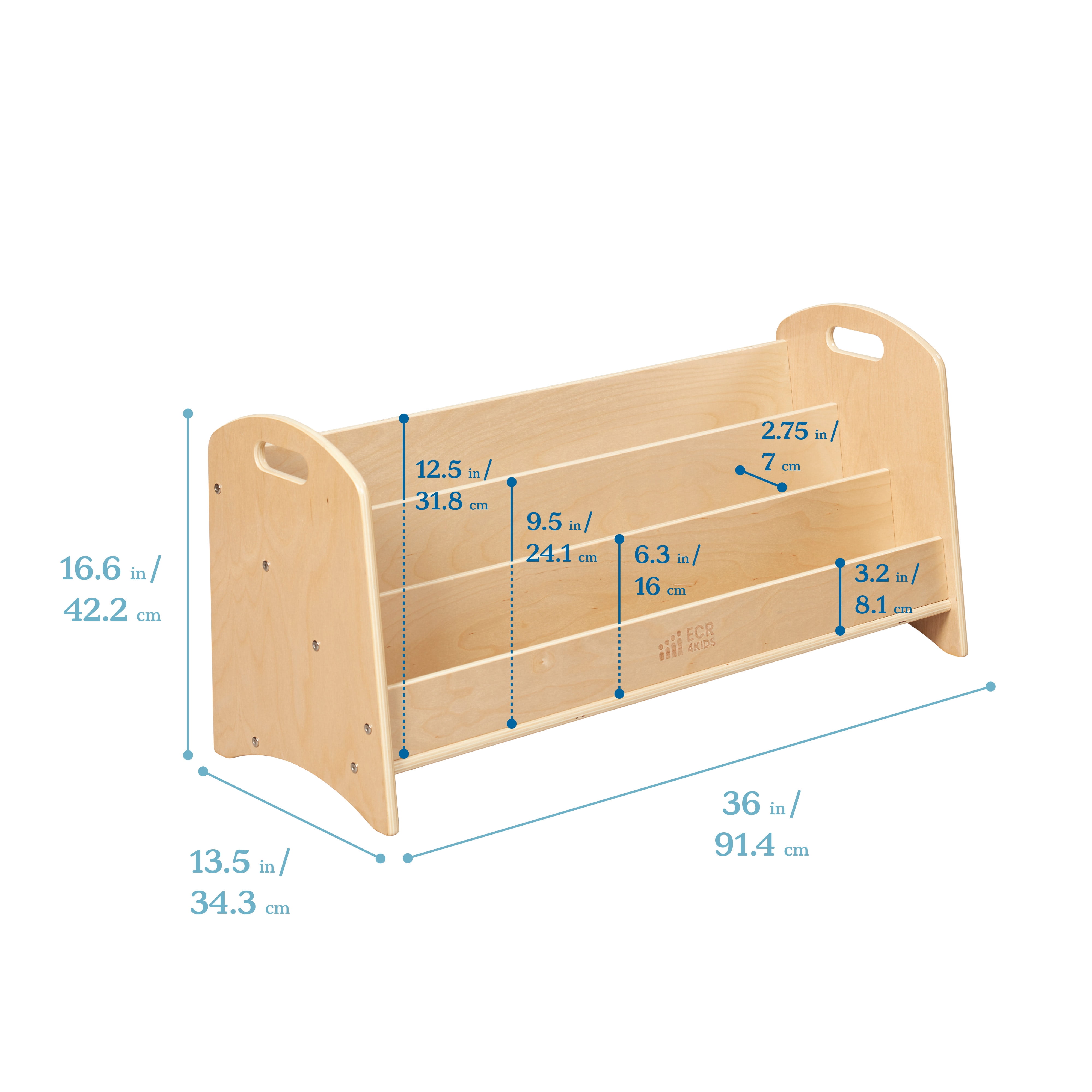 ECR4Kids 3-Shelf Floor Book Display with Handles, 36in, Children's Furniture, Natural