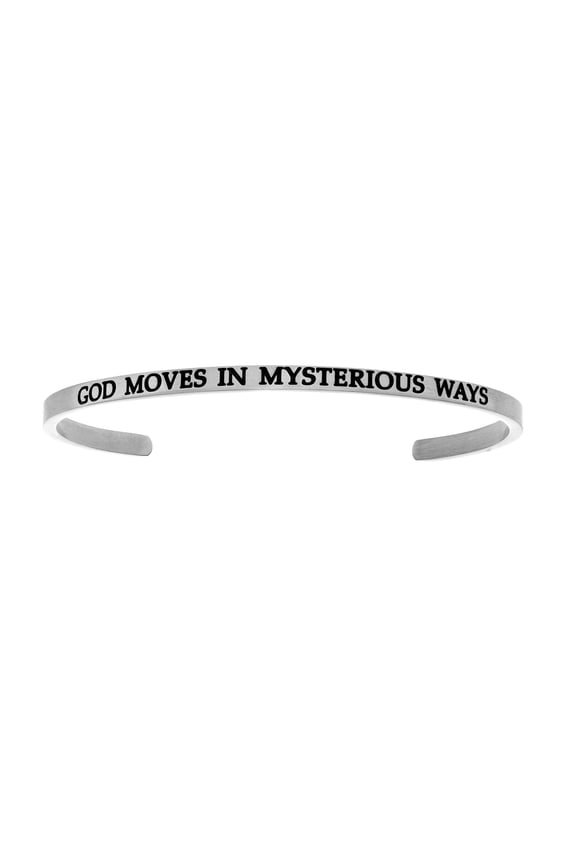 Stainless Steel GOD MOVES IN MYSTERIOUS WAYS Diamond Accent Cuff Bangle Bracelet, 7