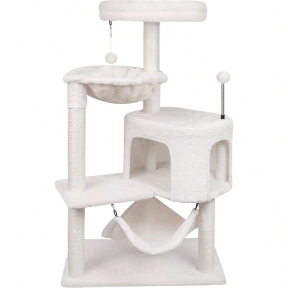 39.4'' Cat Tree with Cat Condo and Big Hammock Beige