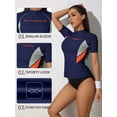 thumbnail image 3 of Charmo Womens Color Contrast Swim Shirt Tops UV Protection Short Sleeve Rash Guard, 3 of 7