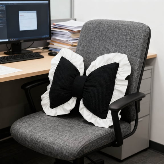 Cute Bow Neck Cushion for Chair Soft Bow Throw Pillow Ornament Home Furnishing Crafts Neck Pillow Decorative Pillows for Farmhouse Car Living Room Bedroom, Black