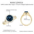 thumbnail image 5 of Rosec Jewels Real London Blue Topaz Diamond Engagement Ring with Halo - Designer Ring - AAA Quality - with Jewelry Box, 18K Yellow Gold, US 7.00, 5 of 8