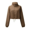 thumbnail image 6 of Baqcunre Hoodies For Women Women's Full Zip Fleece Jacket Warm Long Sleeve Stand Collar Crop Coat Womens Jacket Fall Outfits Women Trendy Brown XXL, 6 of 8