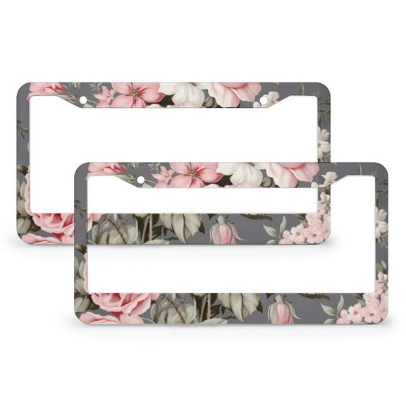 Vintage Shabby Chic Peach Pink Rose Floral License Plate Cover 2 PCS White Peony Standard Car Tag Cover Holder for Women Men Auto Decoration Hardware 2 Holes Aluminum License Plate Frames