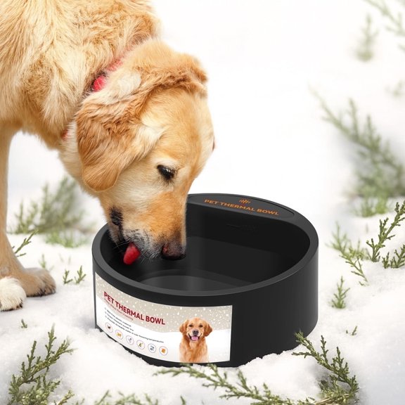 PETLESO Winter Heated Dog Bowl, Thermal Bowl for Dogs, Cats, Chickens Rabbits Birds, Black, 2.2L