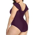 thumbnail image 3 of GEWSEY Women's Plus Size Bathing Suit One Piece Swim Dress Tummy Control Swimsuits Ruffle V Neck Swimwear Purple, XL, 3 of 6