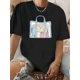 thumbnail image 1 of Retro-Inspired "The Book Bag" Graphic Tee for Women - Casual Round Neck, Short Sleeve, Polyester, Machine Washable, with Colorful School-Themed Print, 1 of 6