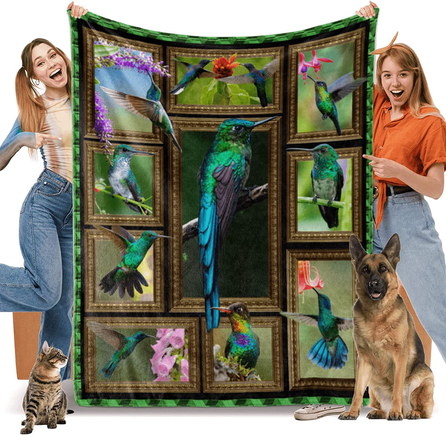 Hummingbird Gifts for Women Men, Hummingbird Print Fleece Throw Blanket