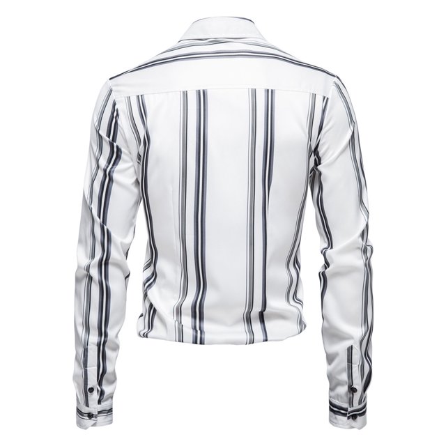 Pompotops Autumn And Winter New Style Long-sleeved Light Business Striped Printed Men's Shirt on Sale