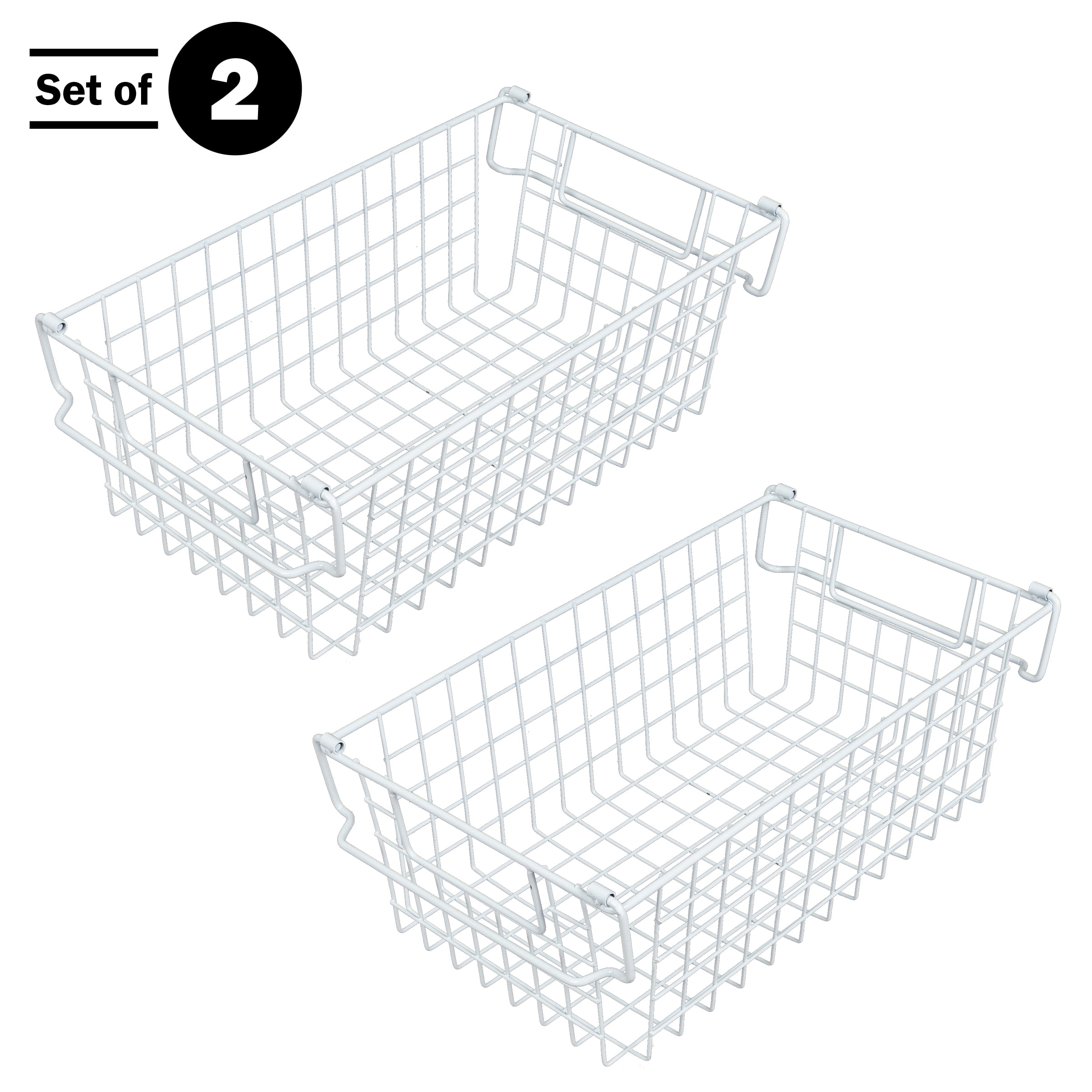 Set of 2 Storage Bins - Basket Set for Toy, Kitchen, Closet, and Bathroom Storage - Medium Shelf Organizers with Handles by Home-Complete (White)