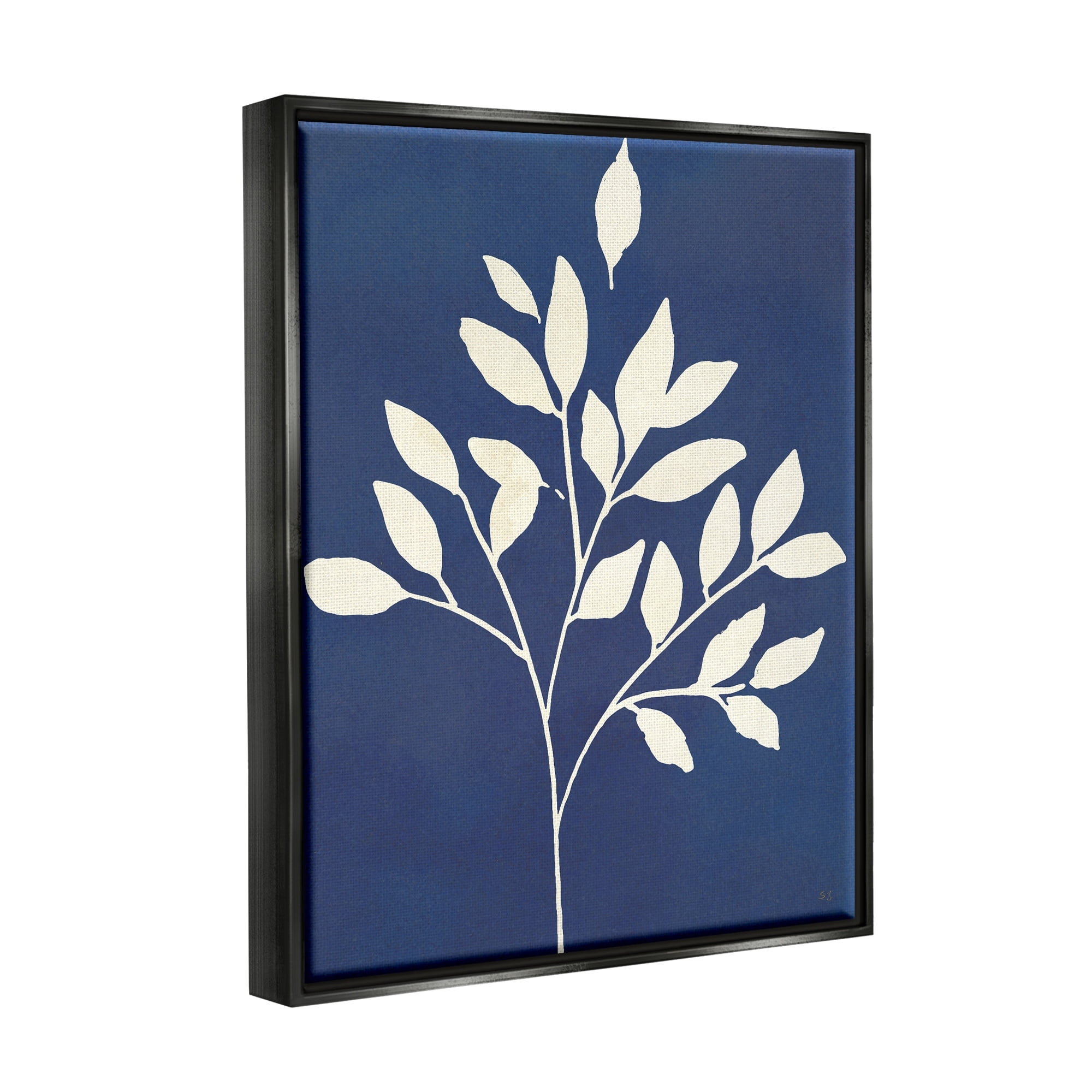 Stupell Industries Modern Leaf Sprig Botanical Abstract Stencil Shape Graphic Art Jet Black Floating Framed Canvas Print Wall Art, Design by Susan Jill