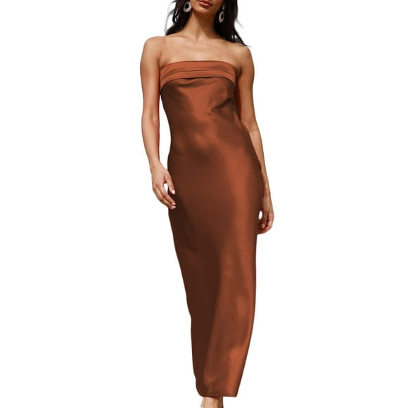 Vestido largo Realtix de seda satinada sin espalda para mujer