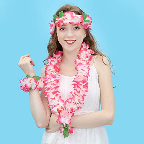 JSSHI Lush Hawaiian Headpiece,Hawaiian Flower Leis Jumbo Necklace