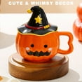 thumbnail image 2 of Halloween Coffee Mug, 12.85oz Cute Ceramic Pumpkin Mug with Lid, Fall Autumn Candy Bowl Soup Bowl, Small Pumpkin Shaped Tea Cup for Fall Thanksgiving Halloween Decor, 2 of 8