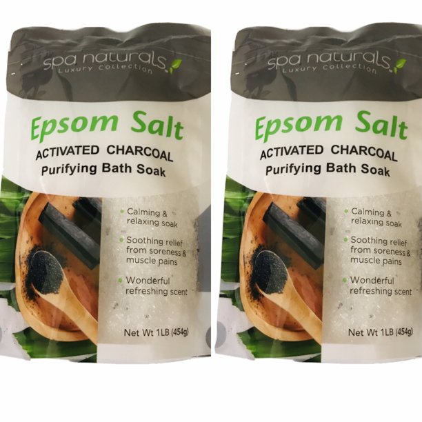 2 Packs Epsom Salt Activated Charcoal Purifying Bath Soak 1 Lb Each