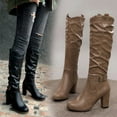thumbnail image 5 of Mepaouo Women's Knee-High Boots Leather Slouch Riding Round Toe Heel Zipepr Pull on Tall Boots, 5 of 8