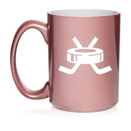 

Hockey Puck with Sticks Ceramic Coffee Mug Tea Cup Gift for Her Him Friend Coworker Wife Husband (15oz Rose Gold)