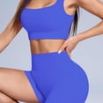 thumbnail image 5 of TOWED22 Women 2 Piece Workout Sets Padded Low Impact Yoga Tops High Waisted Biker Shorts(Blue,S), 5 of 6