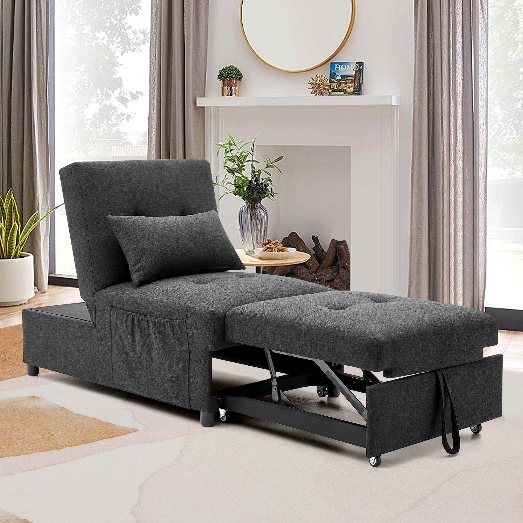 Aukfa Futon Sofa Bed Chair, 4 in 1 Pull Out Convertible Sleeper Chaise ...