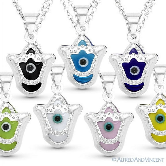 Tulip Flower Evil Eye Luck Charm Pendant & Chain Necklace in .925 Sterling Silver