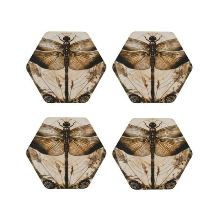 

Matuu Vintage Dragonfly Artwork for Cup Coasters Set of 4 Leather Coasters Desk Coasters for Office Measures 4” x 4”-Hexagon
