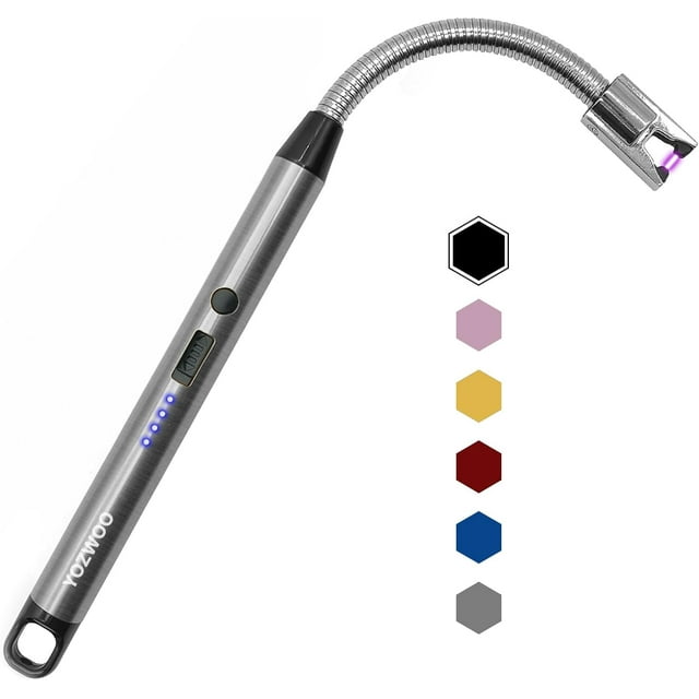 YOZWOO Lighter,Electric Lighter Candle Lighter Rechargeable Lighter with Hanging Loop,Flameless Plasma Windproof Lighter for Candle Cooking BBQs Fireworks (Silver)