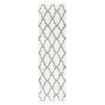 SAFAVIEH Moroccan Tassel Tangier Geometric Shag Runner Rug, Ivory/Light Grey, 2'2" x 8'