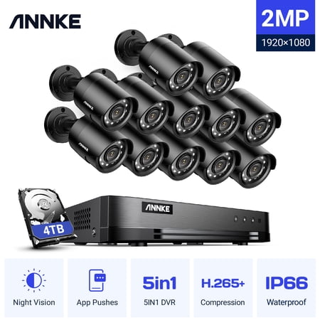 UPC: 0615116506195 | ANNKE Home Surveillance Camera System 16 Channel 5-in-1 DVR with 4TB Hard Drive 12pcs Wired 1080p HD Indoor Outdoor Cameras with IR Night Vision