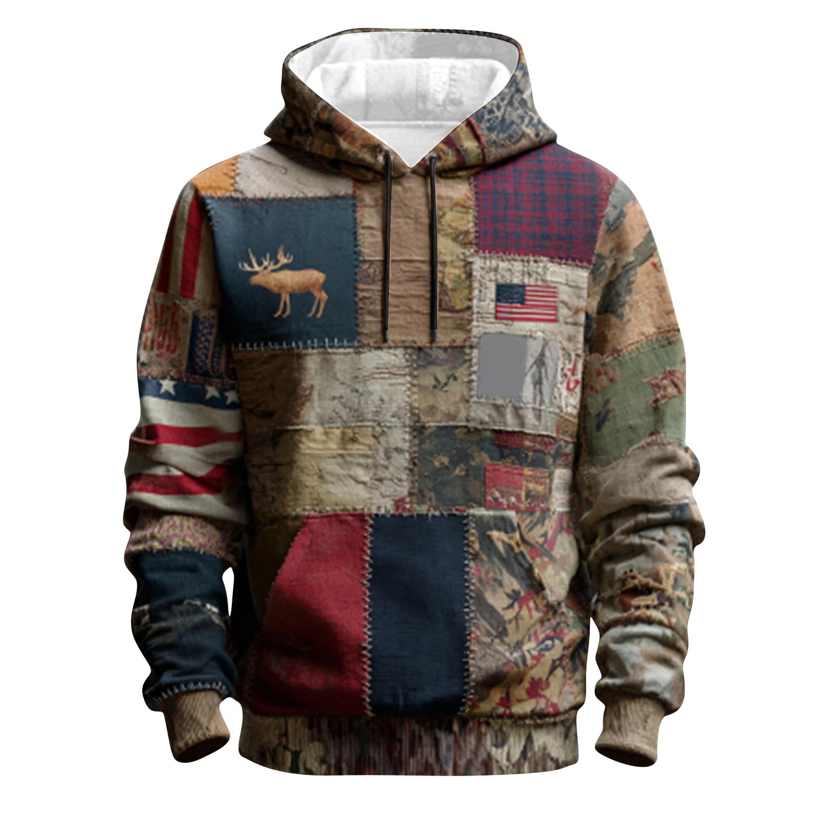 jsaierl Christmas Gifts For Men Under $10 Men's Hoodies Western Ethnic Style Drawstring Sweatshirts Distressed Hoodie Pullover Vintage USA Flag Hooded Sweatshirt with Pocket
