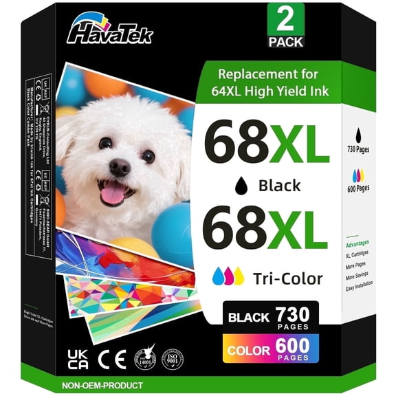68XL 68e Ink Cartridges Compatible for HP 68 Ink Cartridge Combo Pack Black & Tri-Color for Envy 6555e, 6155e, 6552e, 6558e Printers