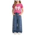 thumbnail image 5 of Karoyedx Teen Clothes Kids Toddler Girl Clothes Letter Print Graphic Top + Print Flare Leg Pants 2PC Summer Clothing Set Hot Pink Size,6-7 Years, 5 of 9