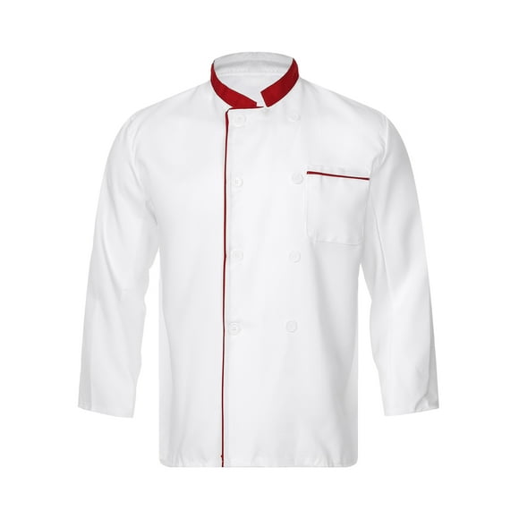 Haitryli Unisex Men's Women Chef Coat Jacket Long Sleeves Chef Top Catering Work Clothes Bakery Shirt Red XXL