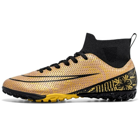 

Men s Soccer Shoes Cleats Professional High-Top Breathable Athletic Football Boots for Outdoor Indoor TF/AG Gold-sd-40