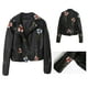 thumbnail image 3 of Chaqueta bordada con Estampado Floral Minnieouse abrigo con cremallera para mujer manga de motorista Negro L, 3 of 6