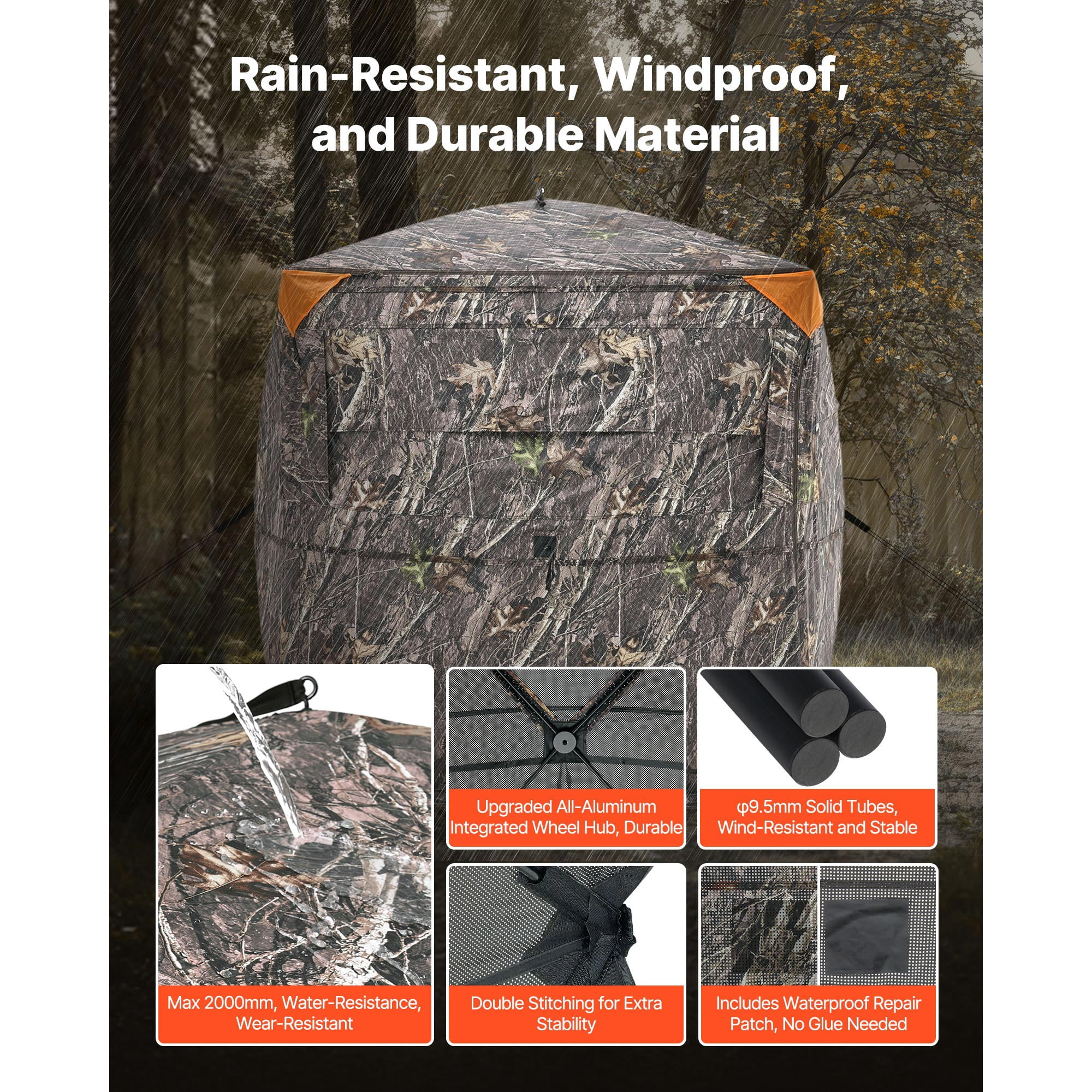 KFFKFF Hunting Blind for 2-3 People, See-Through Ground Tent with Carrying Bag, 360-Degree Portable Camouflage Shelter, Durable Concealed Design with Quiet Side Door and Window