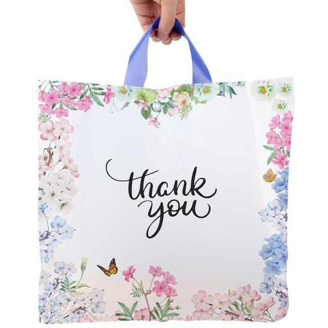Bolsas de plástico moradas Q Crafts Floral Thank You, paquete de 50