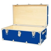 Rhino Trunk & Case Large Leather Embossed Vinyl Trunk With Removable Wheels, Summer Camp Footlocker, College Dorm Storage Chest, Sportsman Trunks - Seats 1000+ lbs. On Top 32x18x14 (Royal Blue)