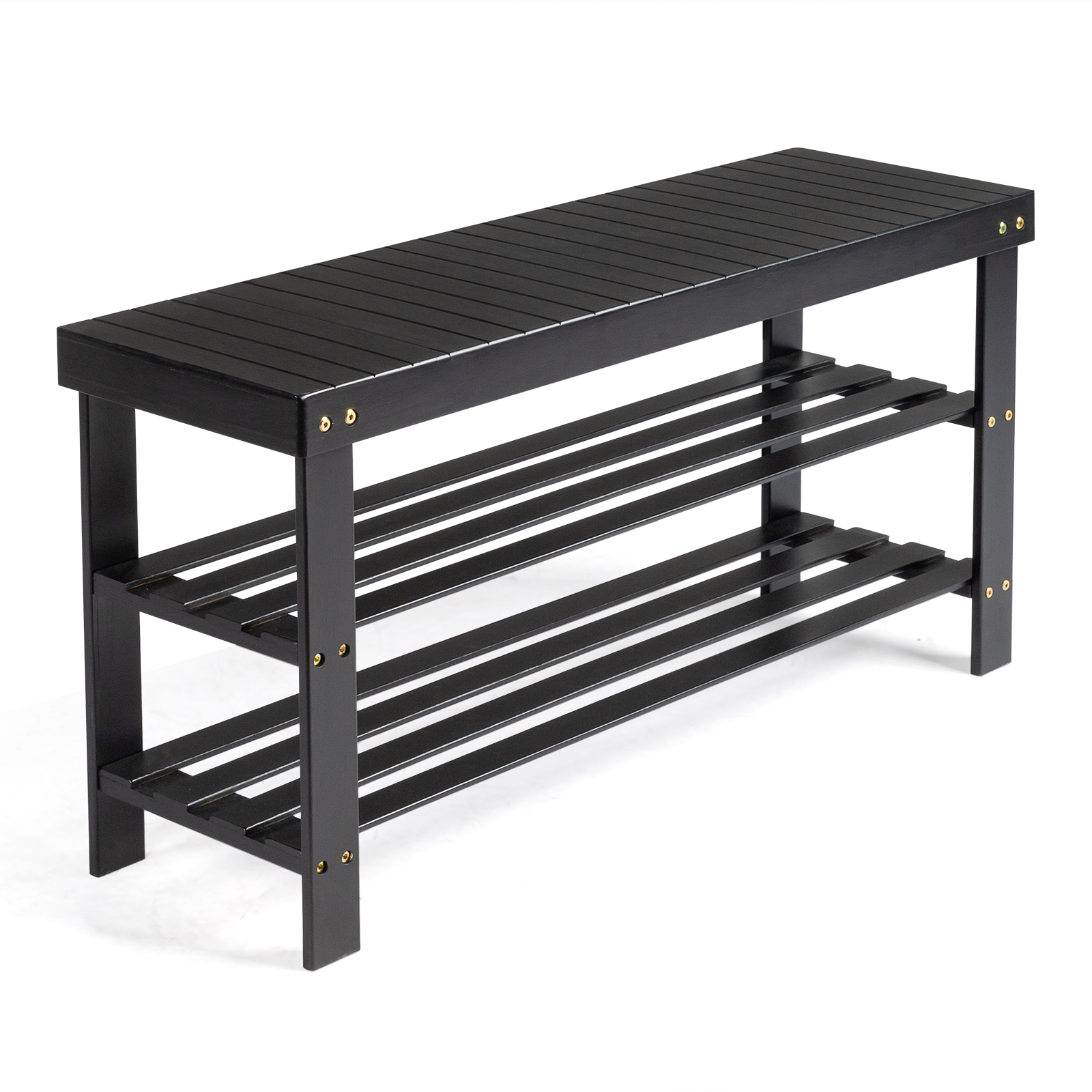 Zimtown 3-Tier Bamboo Shoe Rack Bench, Black photo 2