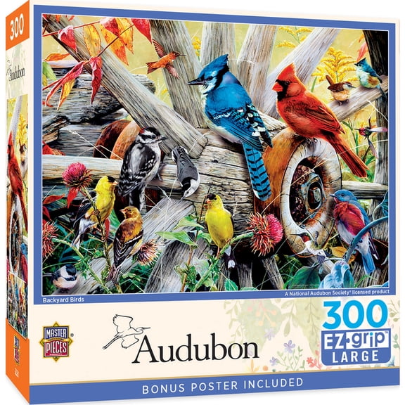 MasterPieces EZ Grip 300-Piece Jigsaw Puzzle, Backyard Birds Puzzle for Adults, 18 x 24 Inches