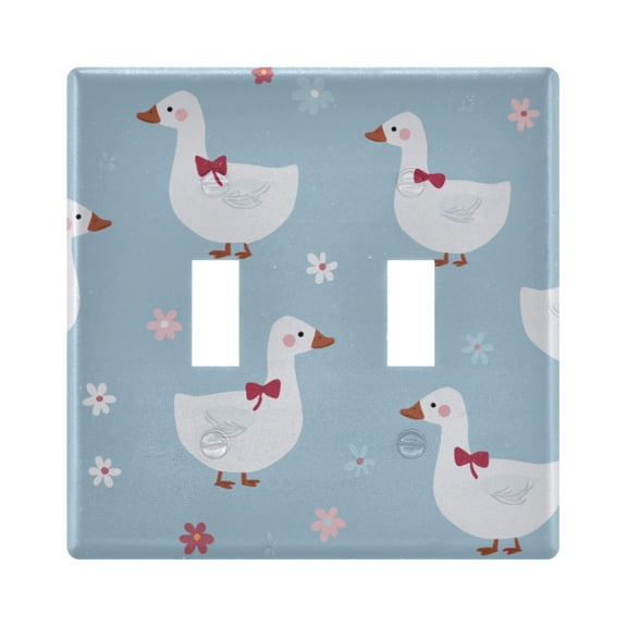 Cute Goose with Red Bows Flowers Spring Light Switch Cover Electrical Outlet Cover Replaceable Wall Plates 2-Gang
