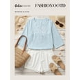 thumbnail image 4 of DOKOTOO Women Blouse Tops V Neck 3/4 Sleeve Lightweight Shirts Lace Blouses Casual Fit Light Blue S US4-6, 4 of 10