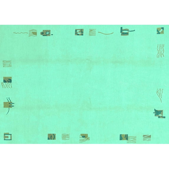 Ahgly Company Machine Washable Indoor Rectangle Solid Turquoise Blue Modern Area Rugs, 2' x 5'