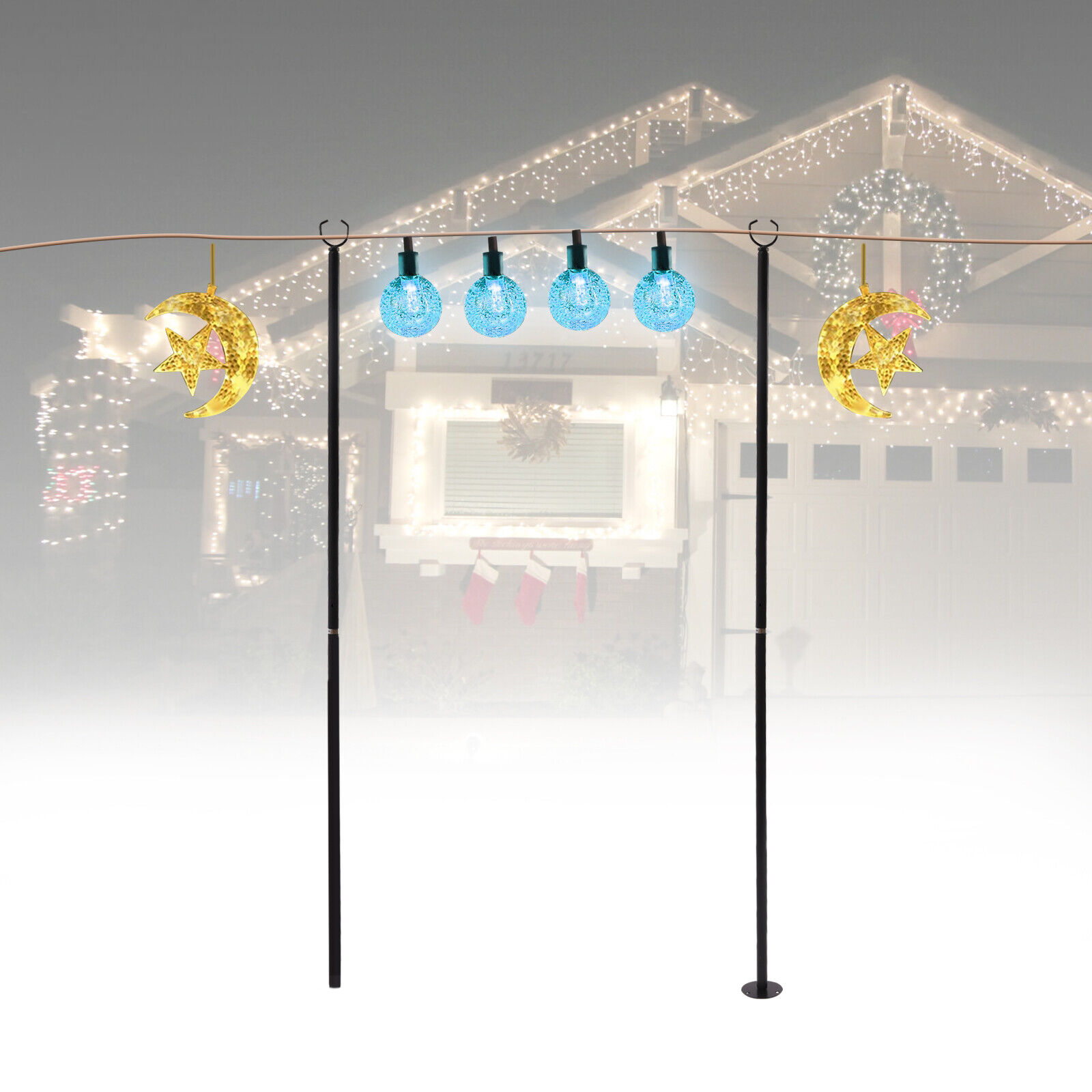 String Light Poles Outdoor Metal Pole 8FT 2PCS Steel for Patio Backyard