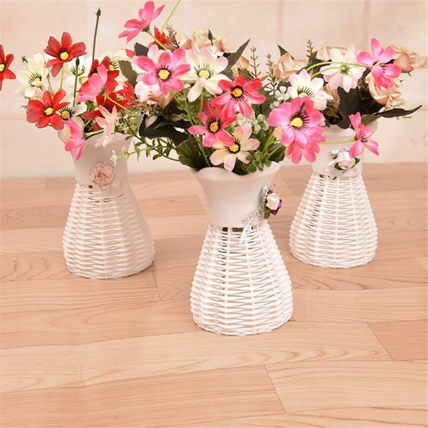 Jarrón de Mimbre Cesta para Decoración del Hogar | Pequeño Portaflores Tejido | Exhibición Rústica para Mesa | Diámetro Base 12cm - Diámetro Cesta 9cm - Altura 16cm | Contenedor Decorativo Ligero