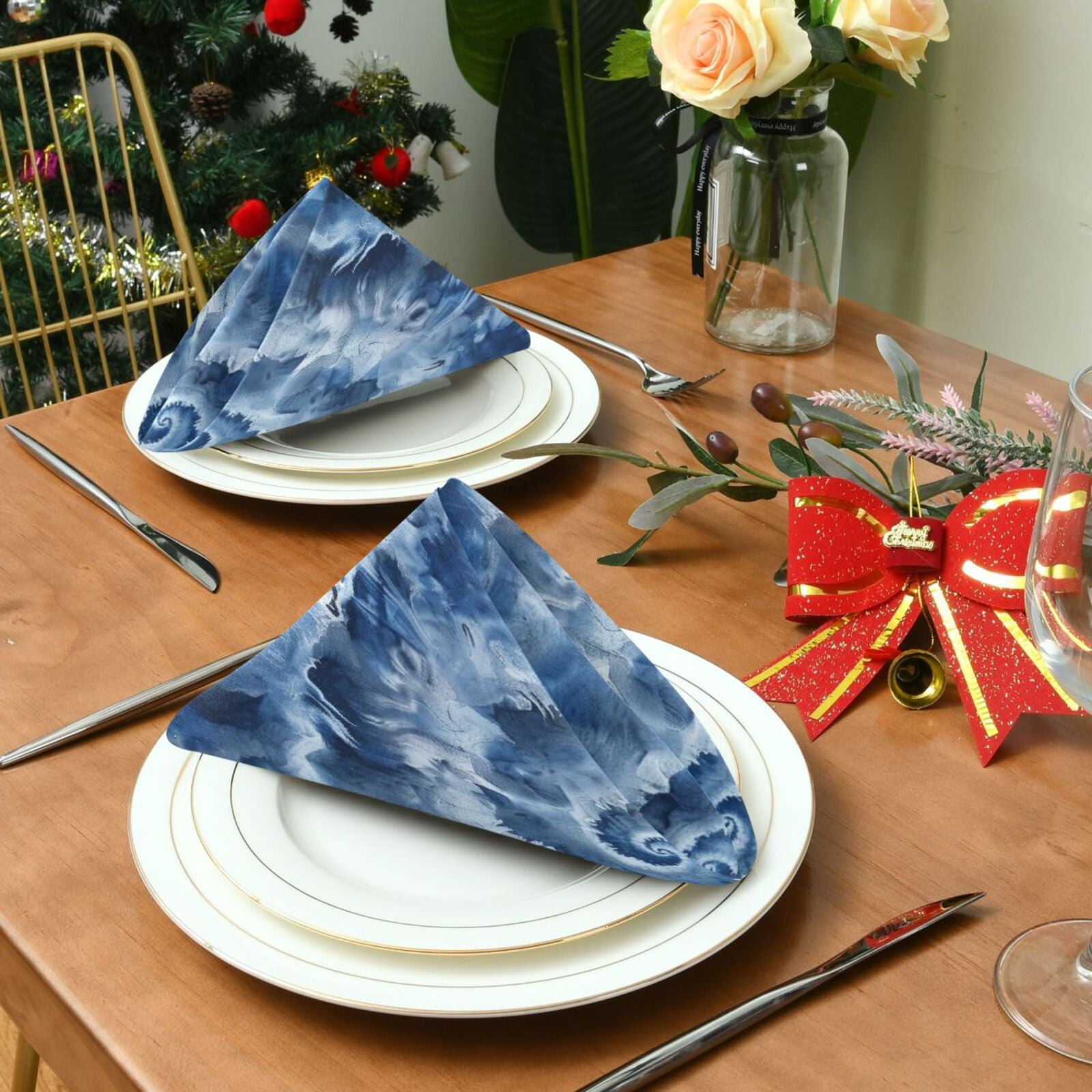JSTEL Swirl Tie Dye Indigo Cloth Napkins Set of 6, 20x20 Inch Washable and Reusable Napkin for Decoupage Dinner Party Everyday Use