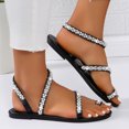 thumbnail image 2 of Bmisegm Ladies Summer Casual Rhinestone Pearl Beach Flat Bottom Set Foot Large Size Sandals Womens Sandals Summer Black 7.5, 2 of 9