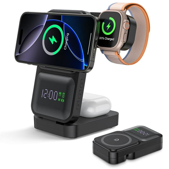 Cshidworld 3 in 1 Charging Station for iPhone, 15w Fast Wireless Charger for iPhone 17 16e 16 15 14 13 12 11 X Pro Max & iWatch Series - Wireless Charging Stand for AirPods 4 3 2 Pro